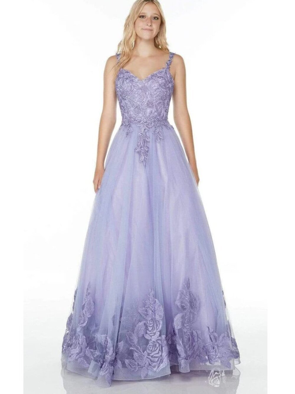 NWT Alyce Paris 61131 Lavender Floral Embroidered Ballgown Size 14
